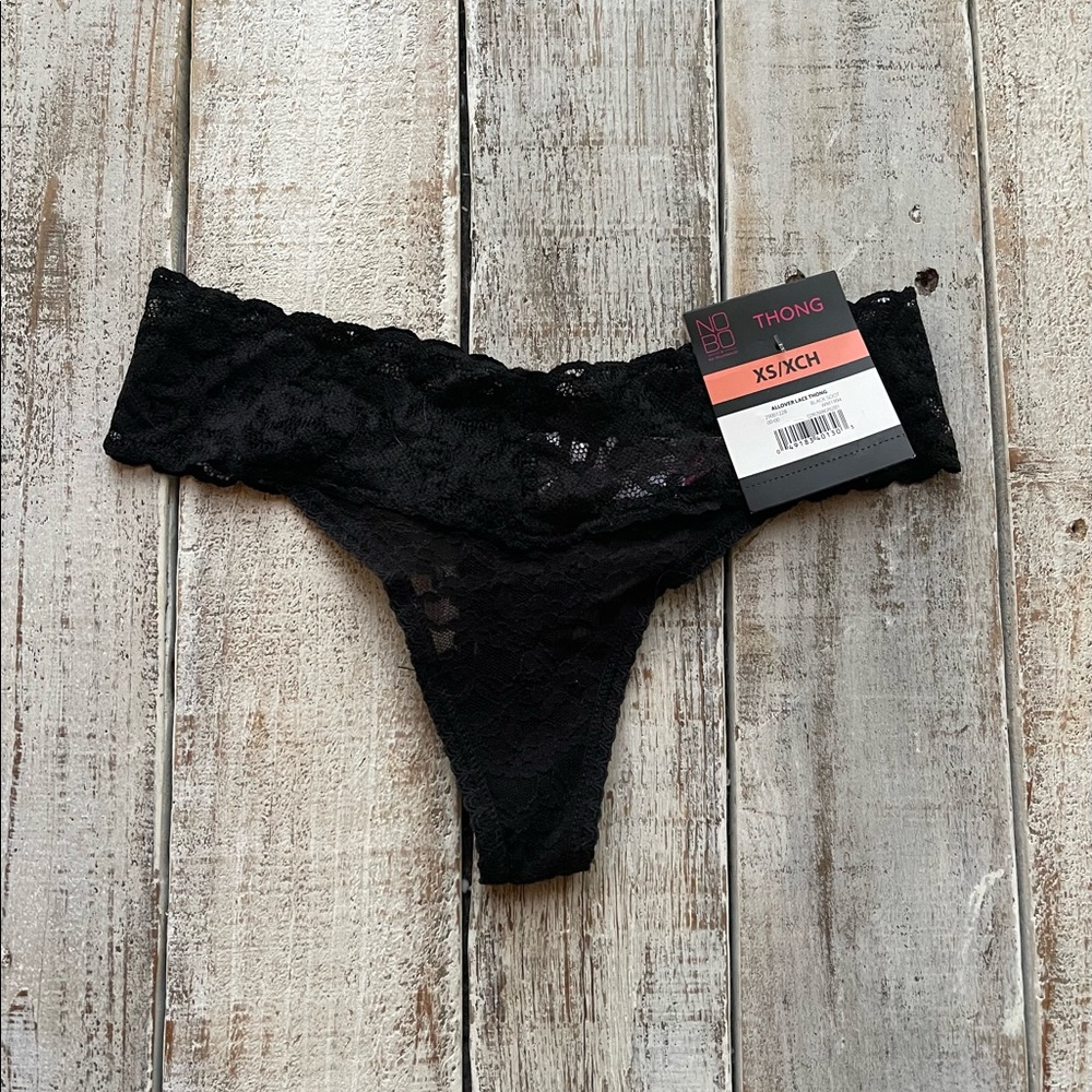 NWT  No Bo Black Lace Thong Panties Size XS